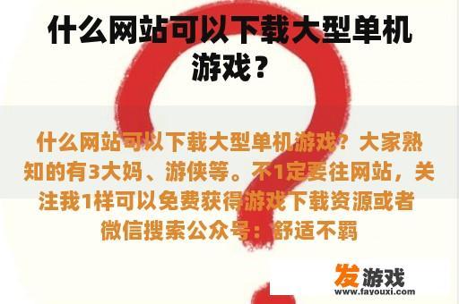 什么网站可以下载大型单机游戏？