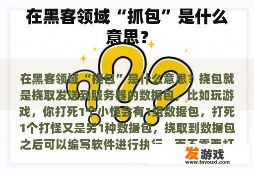 在黑客领域“抓包”是什么意思？