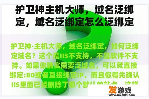 护卫神主机大师，域名泛绑定，域名泛绑定怎么泛绑定？