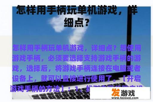 怎样用手柄玩单机游戏，详细点？