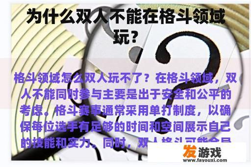 为什么双人不能在格斗领域玩？