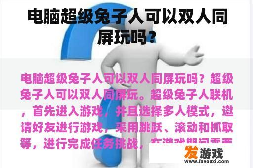 电脑超级兔子人可以双人同屏玩吗？