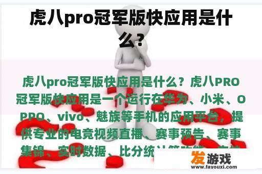 虎八pro冠军版快应用是什么？