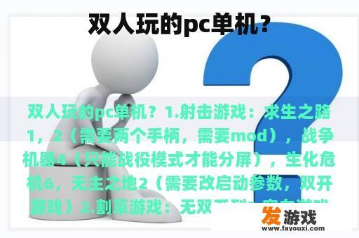 双人玩的pc单机？