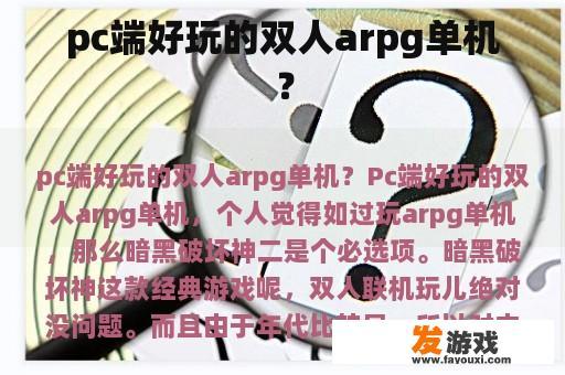 pc端好玩的双人arpg单机？