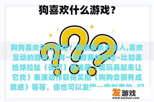 狗喜欢什么游戏？