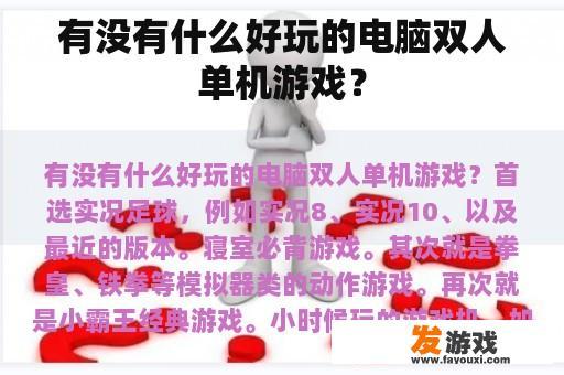 有没有什么好玩的电脑双人单机游戏？