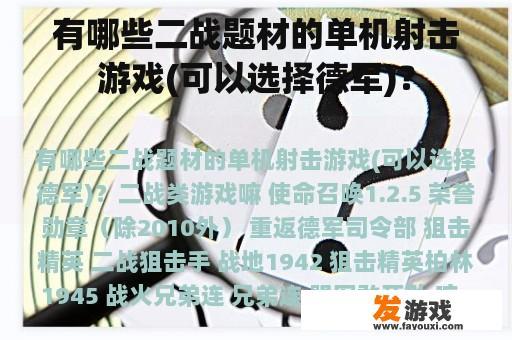 有哪些二战题材的单机射击游戏(可以选择德军)？