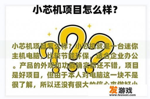 小芯机项目怎么样？