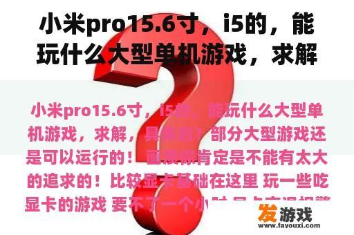 小米pro15.6寸，i5的，能玩什么大型单机游戏，求解，具体的？