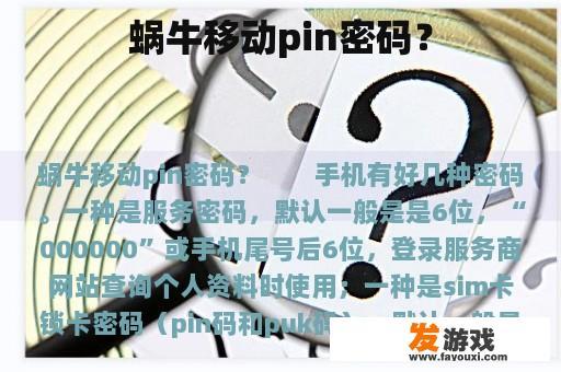 蜗牛移动pin密码？