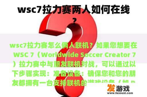 wsc7拉力赛两人如何在线？