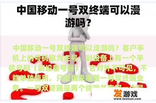 中国移动一号双终端可以漫游吗？