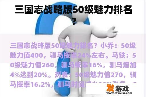 三国志战略版50级魅力排名？