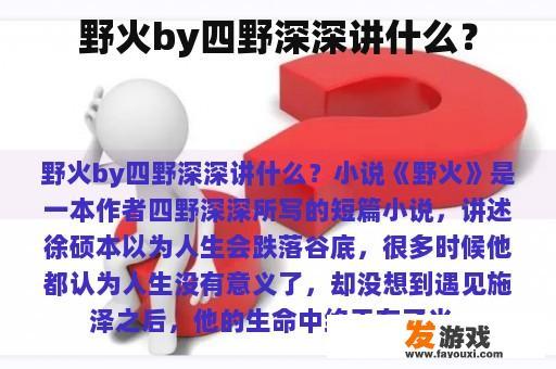 野火by四野深深讲什么？