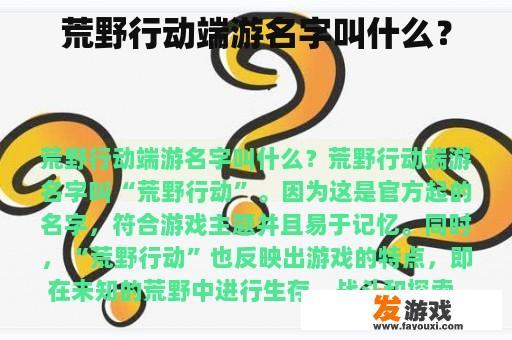 荒野行动端游名字叫什么？