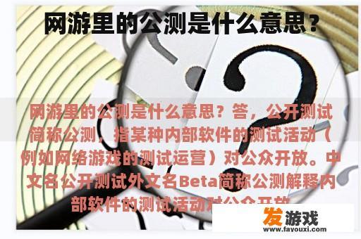 网游里的公测是什么意思？