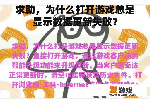 求助，为什么打开游戏总是显示数据更新失败？