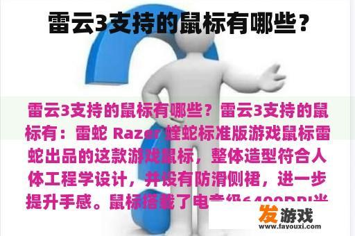 雷云3支持的鼠标有哪些？