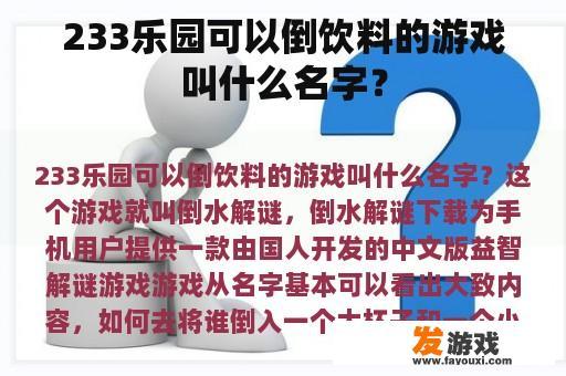 233乐园可以倒饮料的游戏叫什么名字？