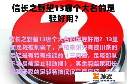 信长之野望13哪个大名的足轻好用？