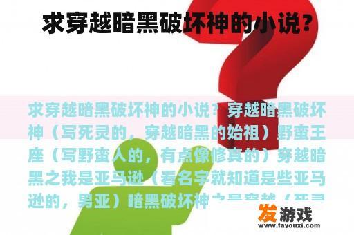 求穿越暗黑破坏神的小说？