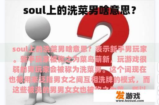 Soul 上的洗菜男指的是新手男性玩家吗?