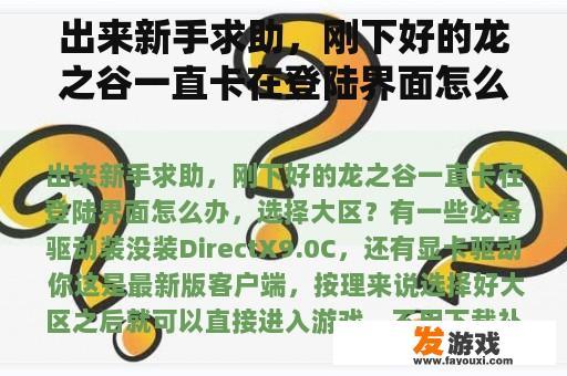 出来新手求助，刚下好的龙之谷一直卡在登陆界面怎么办，选择大区？