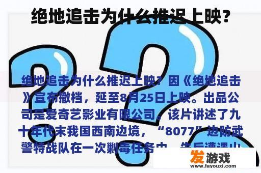 绝地追击为什么推迟上映？