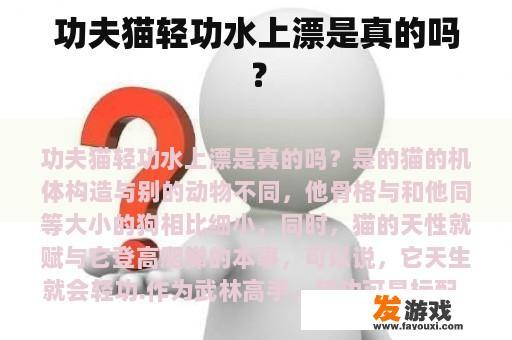 功夫猫轻功水上漂是真的吗？