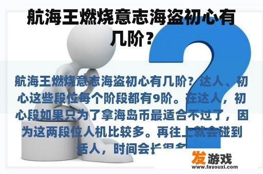 航海王燃烧意志海盗初心有几阶？