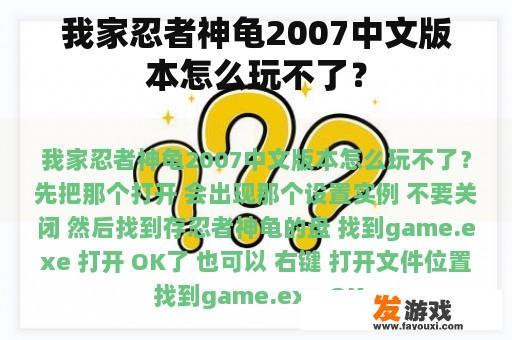 我家忍者神龟2007中文版本怎么玩不了？