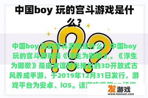 中国boy 玩的宫斗游戏是什么？