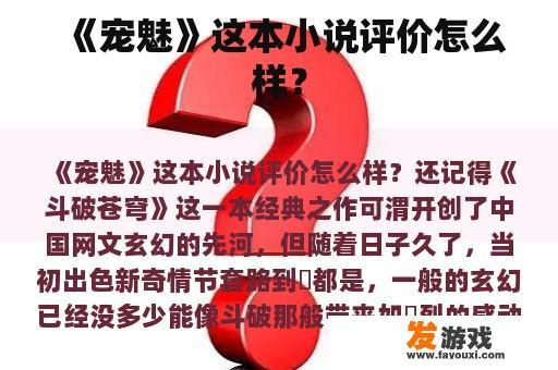 《宠魅》这本小说评价怎么样？