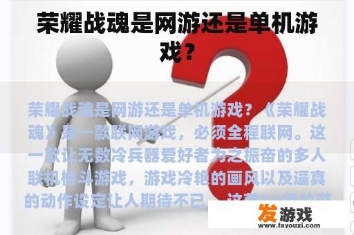 荣耀战魂是网游还是单机游戏？