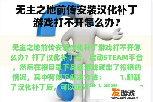 无主之地前传安装汉化补丁游戏打不开怎么办？