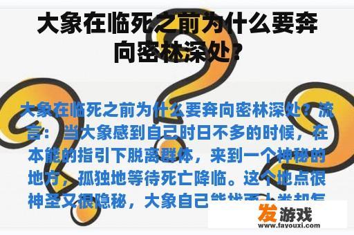 大象在临死之前为什么要奔向密林深处？