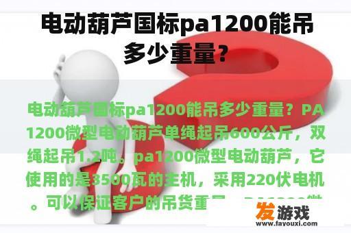 电动葫芦国标pa1200能吊多少重量？