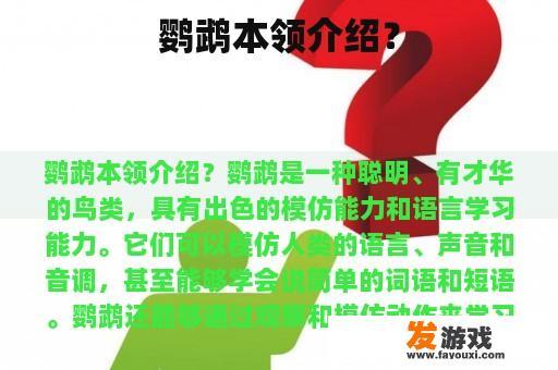 鹦鹉本领介绍？