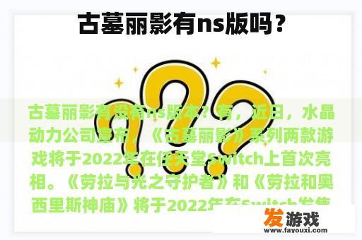 古墓丽影有ns版吗？