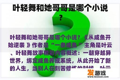叶轻舞和她哥哥是哪个小说？