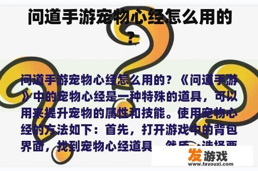 问道手游宠物心经怎么用的？