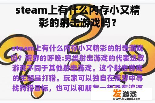 steam上有什么内存小又精彩的射击游戏吗？