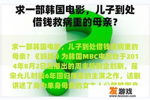 求一部韩国电影，儿子到处借钱救病重的母亲？