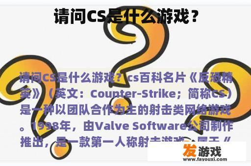 请问CS是什么游戏？