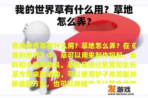 我的世界草有什么用？草地怎么弄？
