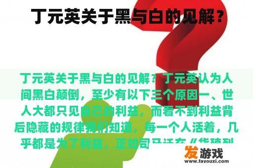 丁元英关于黑与白的见解？