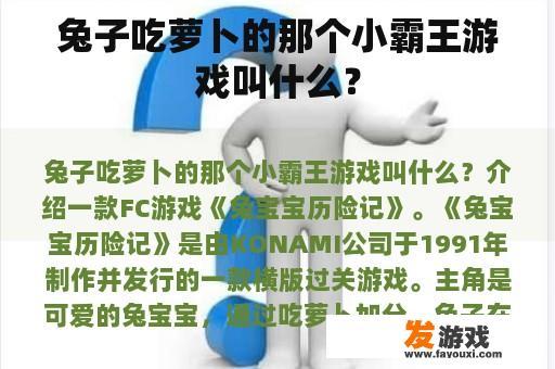 兔子吃萝卜的那个小霸王游戏叫什么？