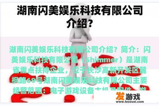 湖南闪美娱乐科技有限公司介绍？