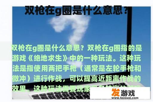 双枪在g圈是什么意思？